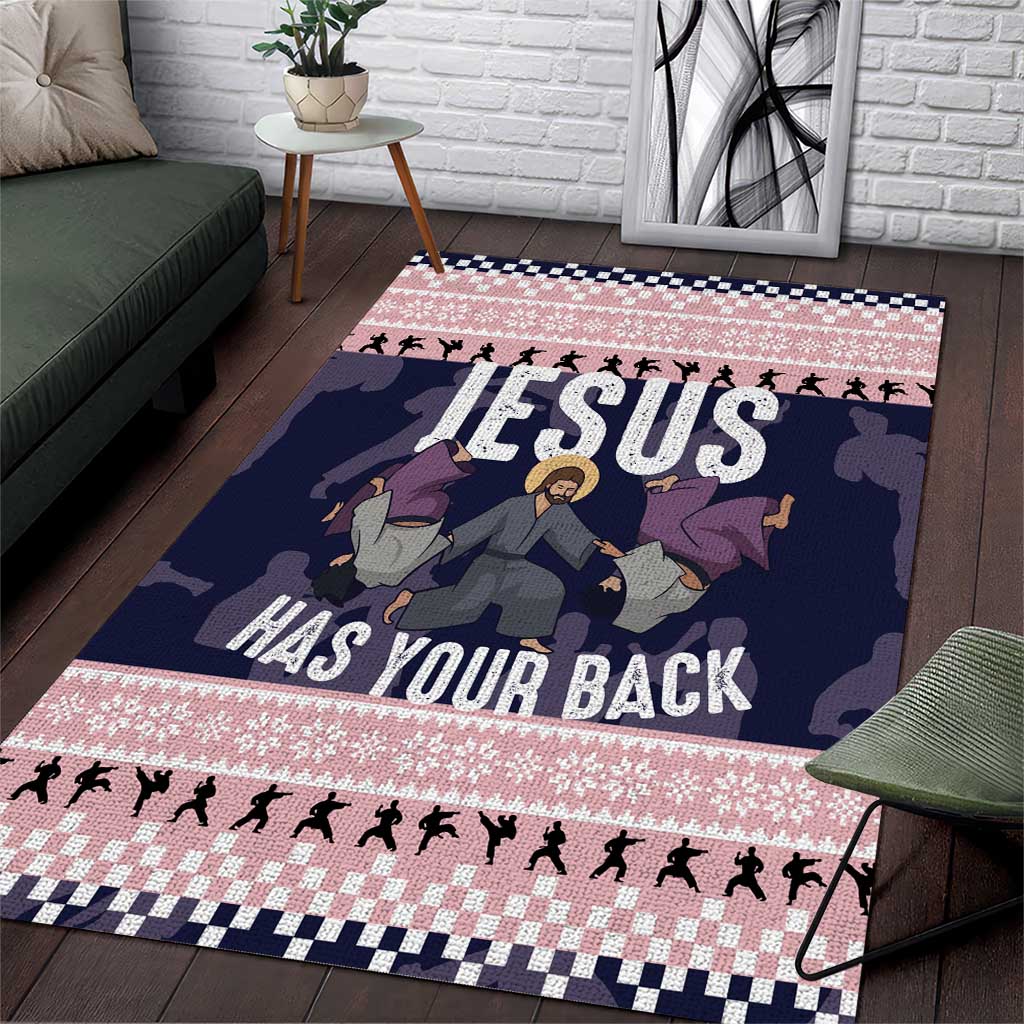 Jesus Has Your Back Jiu Jitsu Christmas Area Rug Funny Xmas Holiday Patterns - Wonder Print Shop