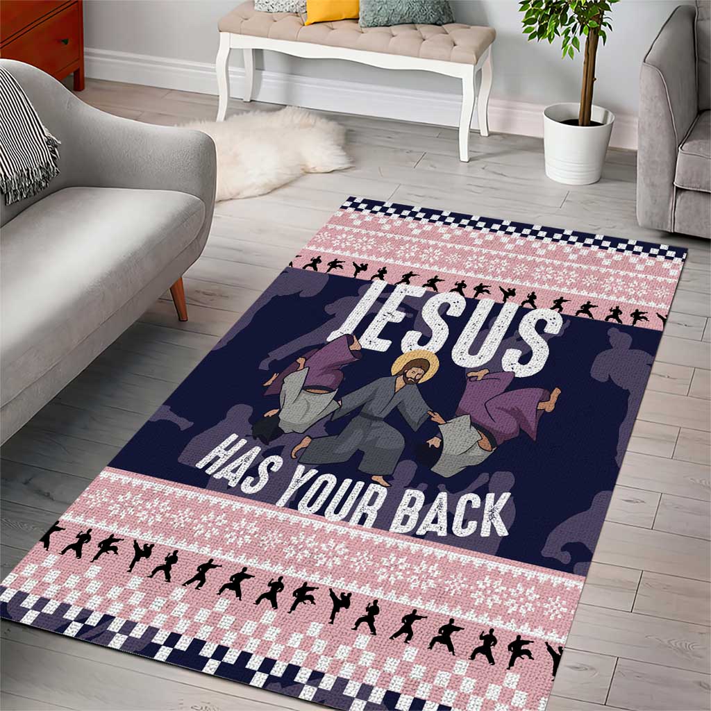 Jesus Has Your Back Jiu Jitsu Christmas Area Rug Funny Xmas Holiday Patterns - Wonder Print Shop