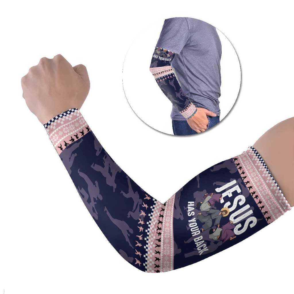 Jesus Has Your Back Jiu Jitsu Christmas Arm Sleeves Funny Xmas Holiday Patterns - Wonder Print Shop