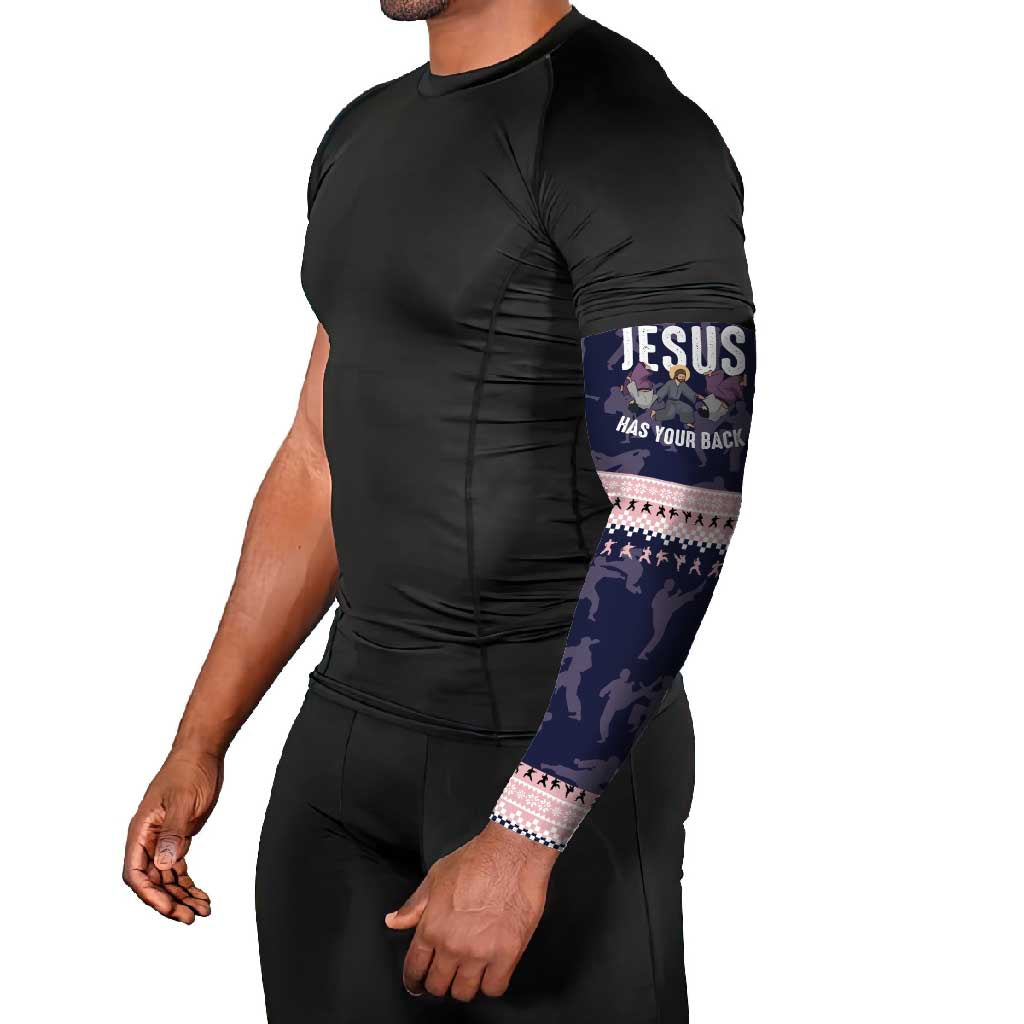 Jesus Has Your Back Jiu Jitsu Christmas Arm Sleeves Funny Xmas Holiday Patterns - Wonder Print Shop