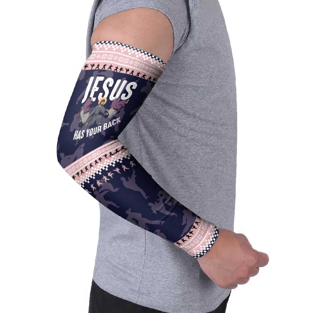 Jesus Has Your Back Jiu Jitsu Christmas Arm Sleeves Funny Xmas Holiday Patterns - Wonder Print Shop