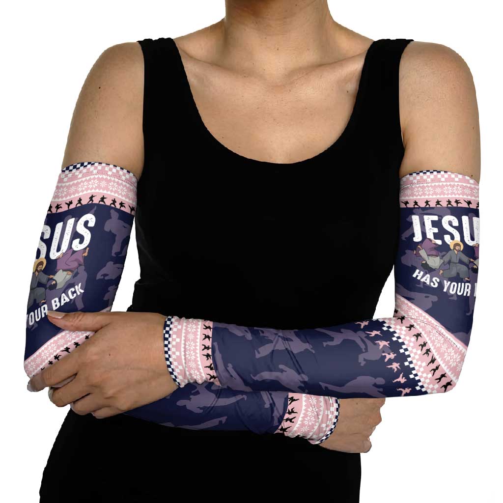 Jesus Has Your Back Jiu Jitsu Christmas Arm Sleeves Funny Xmas Holiday Patterns - Wonder Print Shop
