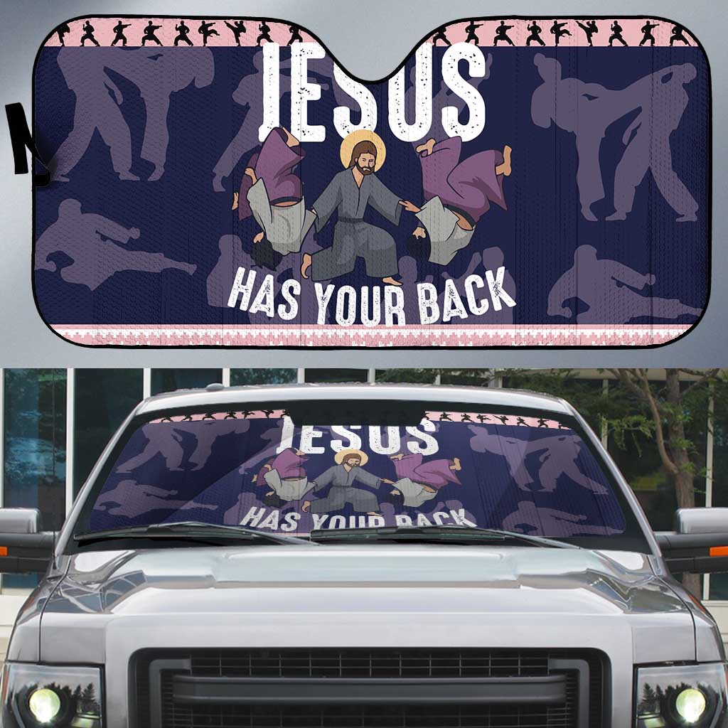 Jesus Has Your Back Jiu Jitsu Christmas Auto Sun Shade Funny Xmas Holiday Patterns - Wonder Print Shop