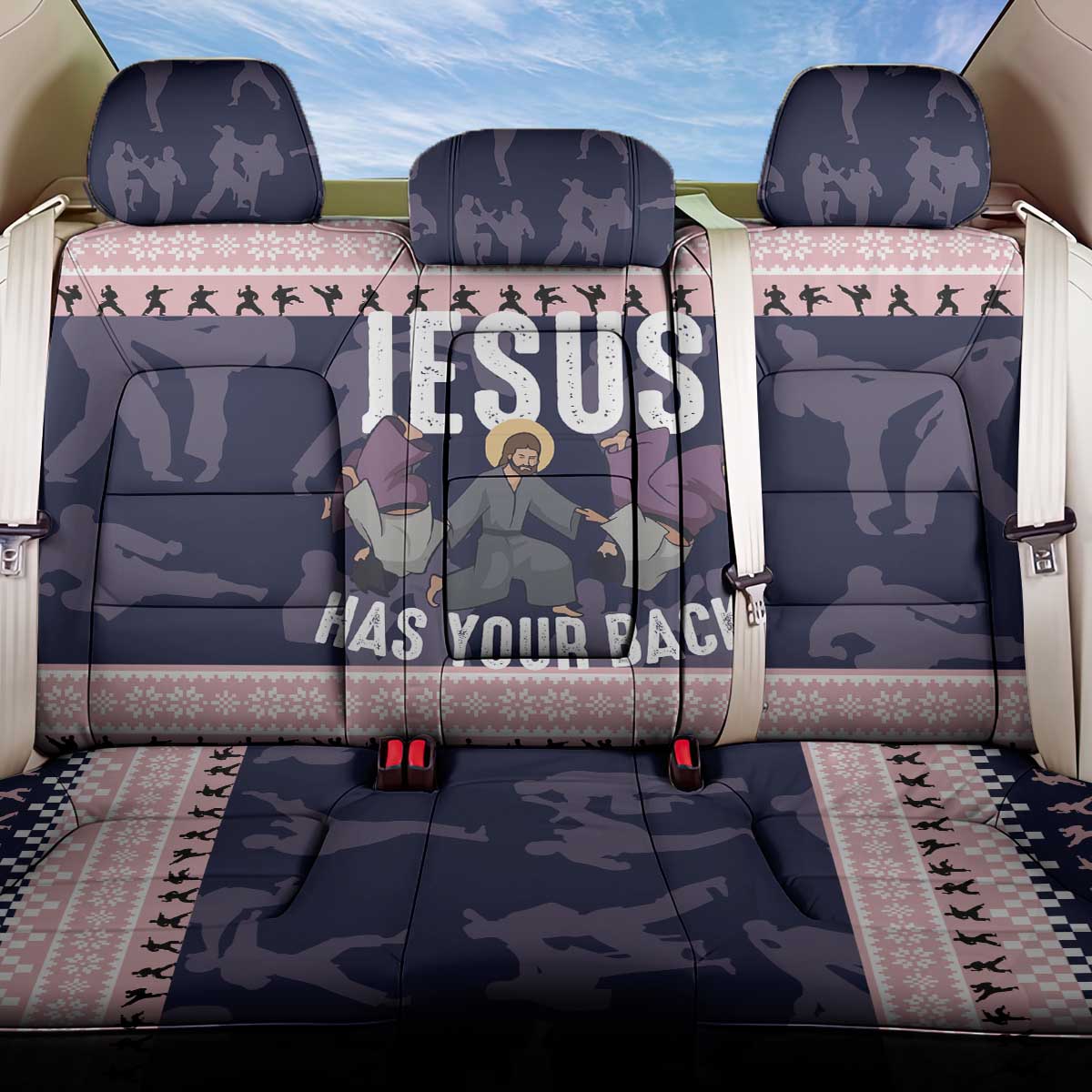 Jesus Has Your Back Jiu Jitsu Christmas Back Car Seat Cover Funny Xmas Holiday Patterns - Wonder Print Shop
