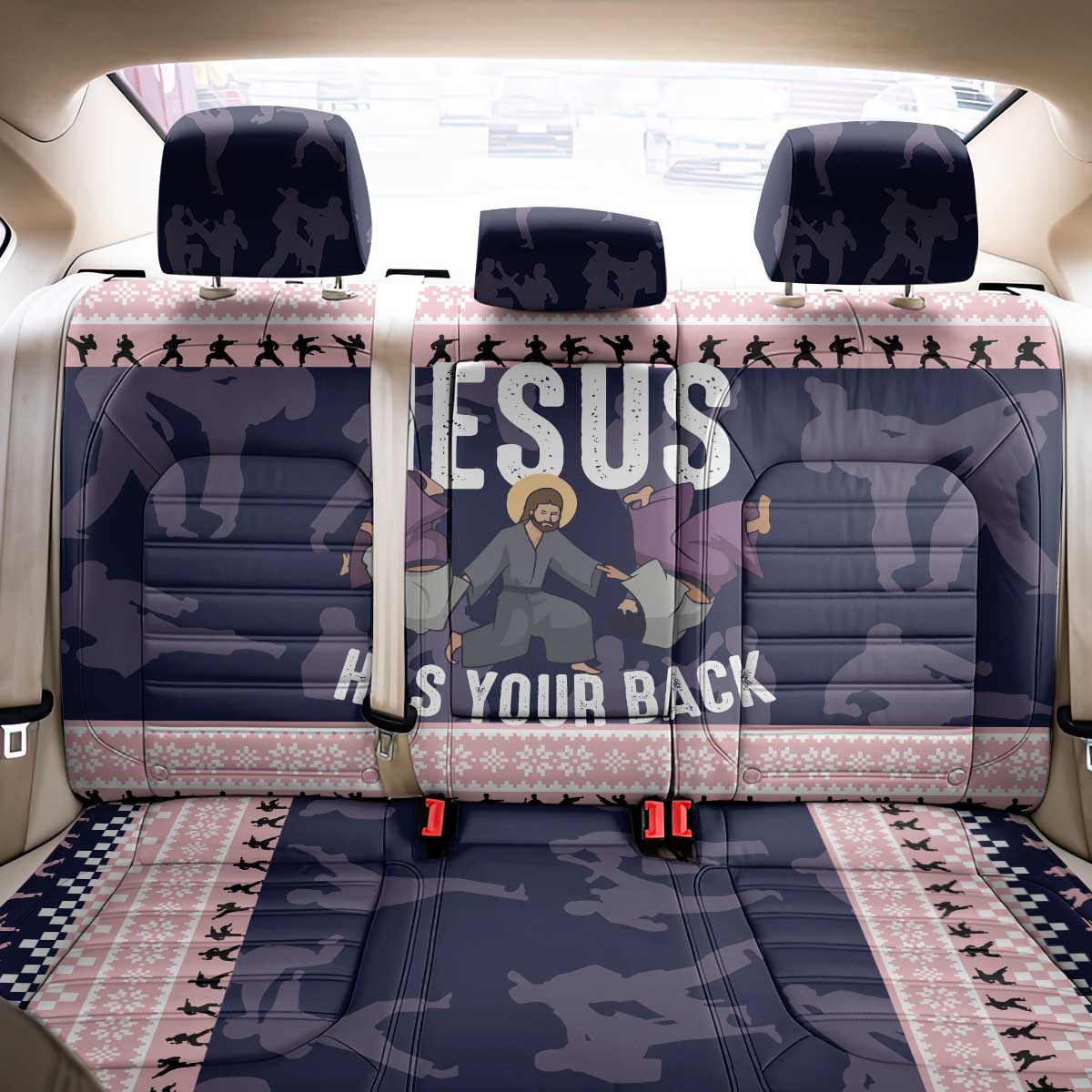Jesus Has Your Back Jiu Jitsu Christmas Back Car Seat Cover Funny Xmas Holiday Patterns - Wonder Print Shop