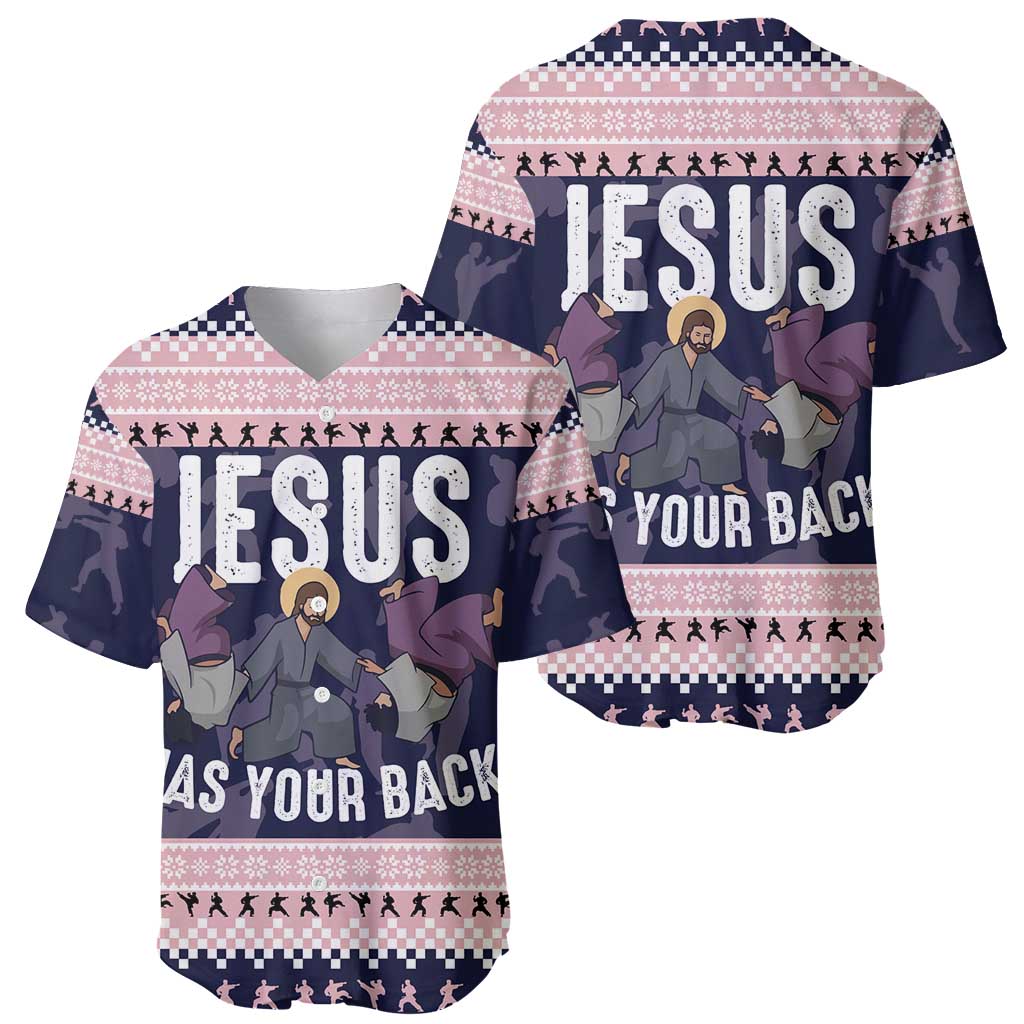 Jesus Has Your Back Jiu Jitsu Christmas Baseball Jersey Funny Xmas Holiday Patterns - Wonder Print Shop