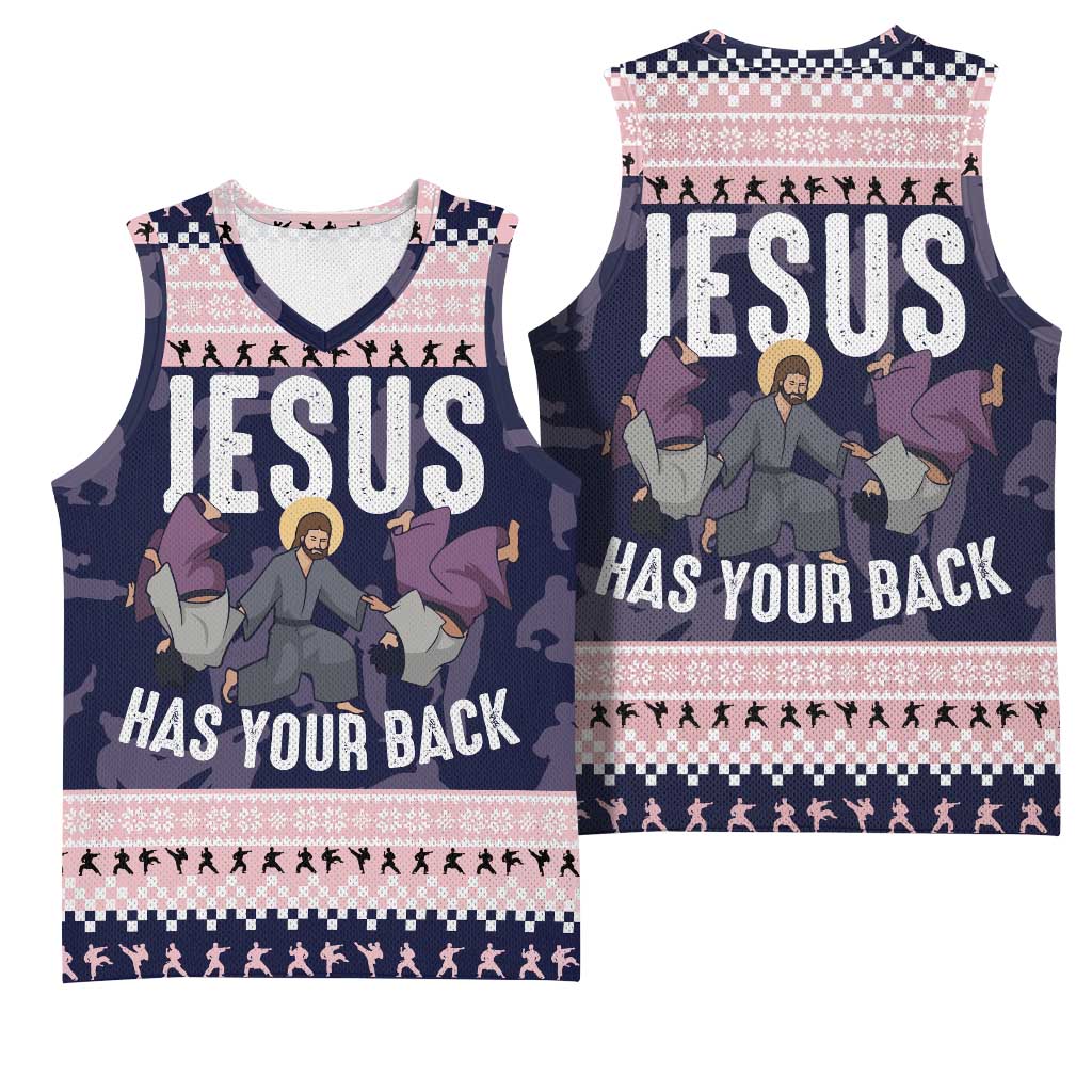 Jesus Has Your Back Jiu Jitsu Christmas Basketball Jersey Funny Xmas Holiday Patterns - Wonder Print Shop