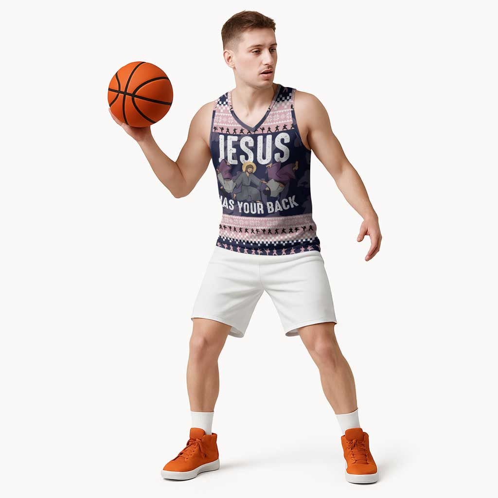 Jesus Has Your Back Jiu Jitsu Christmas Basketball Jersey Funny Xmas Holiday Patterns - Wonder Print Shop