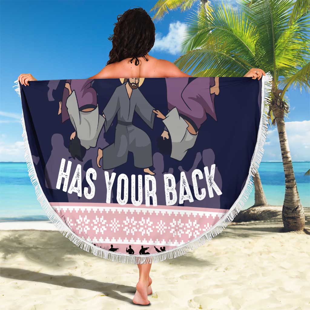 Jesus Has Your Back Jiu Jitsu Christmas Beach Blanket Funny Xmas Holiday Patterns - Wonder Print Shop