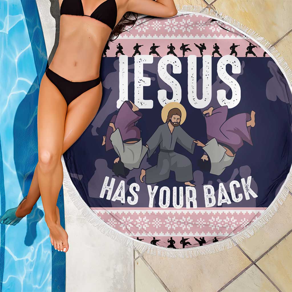 Jesus Has Your Back Jiu Jitsu Christmas Beach Blanket Funny Xmas Holiday Patterns - Wonder Print Shop