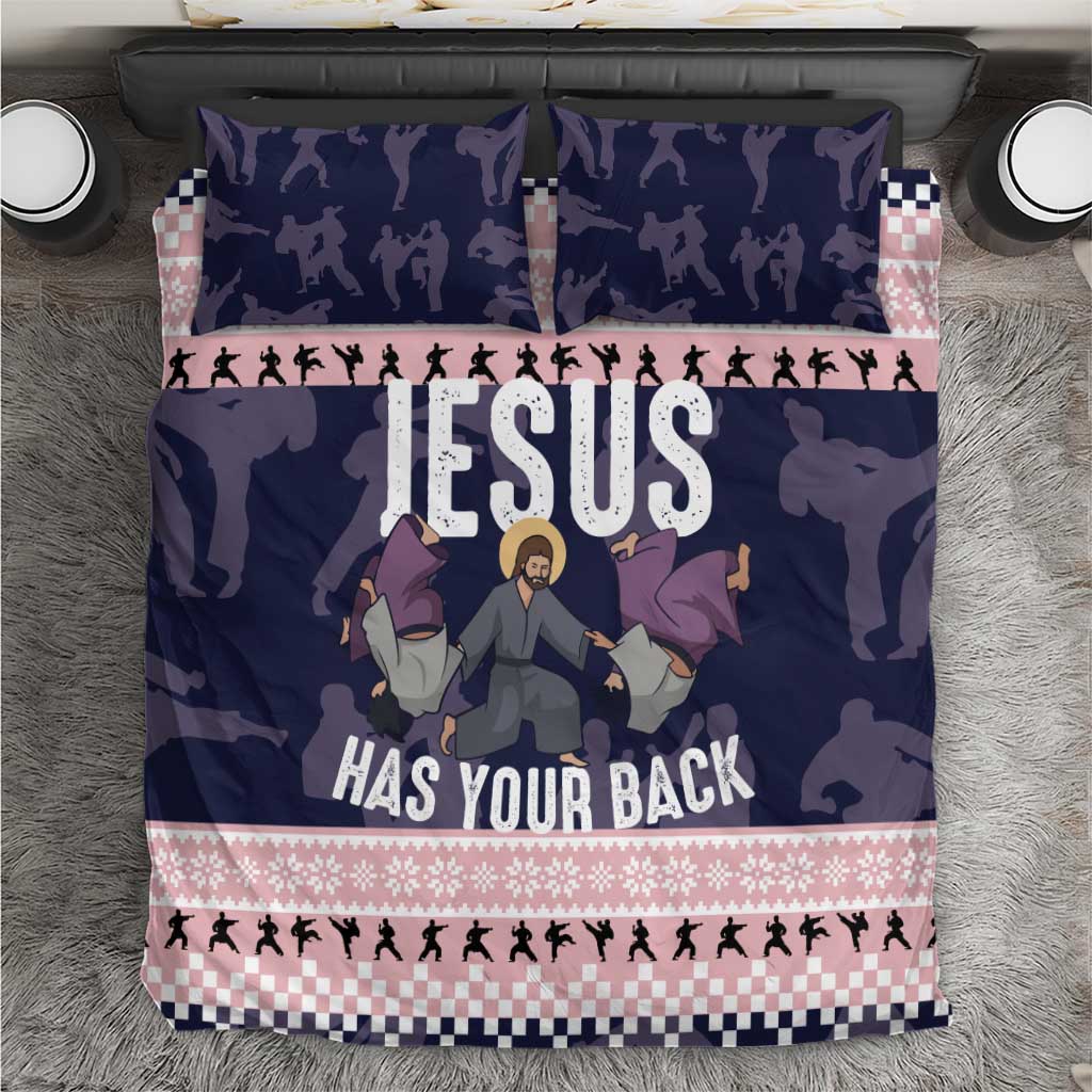 Jesus Has Your Back Jiu Jitsu Christmas Bedding Set Funny Xmas Holiday Patterns - Wonder Print Shop