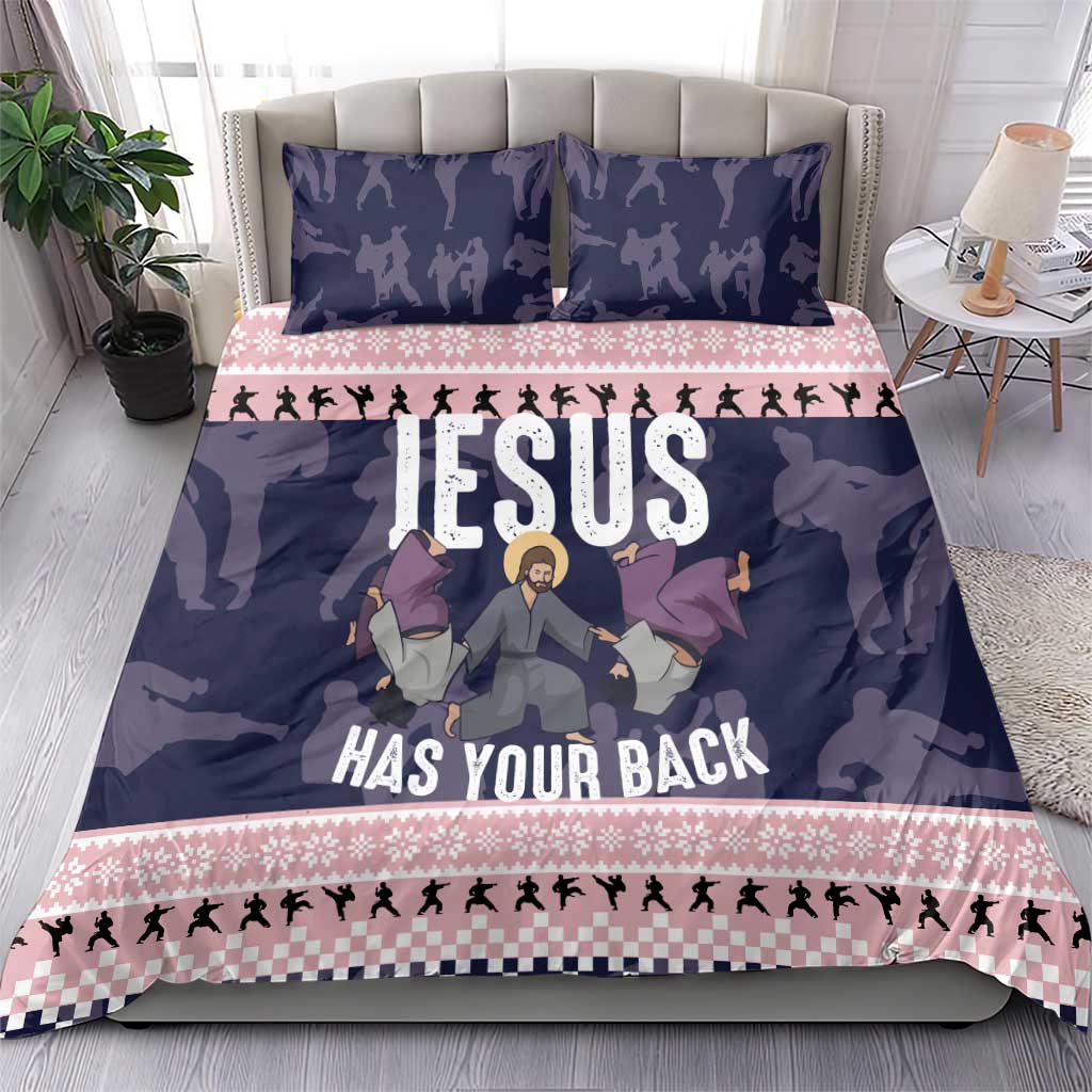 Jesus Has Your Back Jiu Jitsu Christmas Bedding Set Funny Xmas Holiday Patterns - Wonder Print Shop