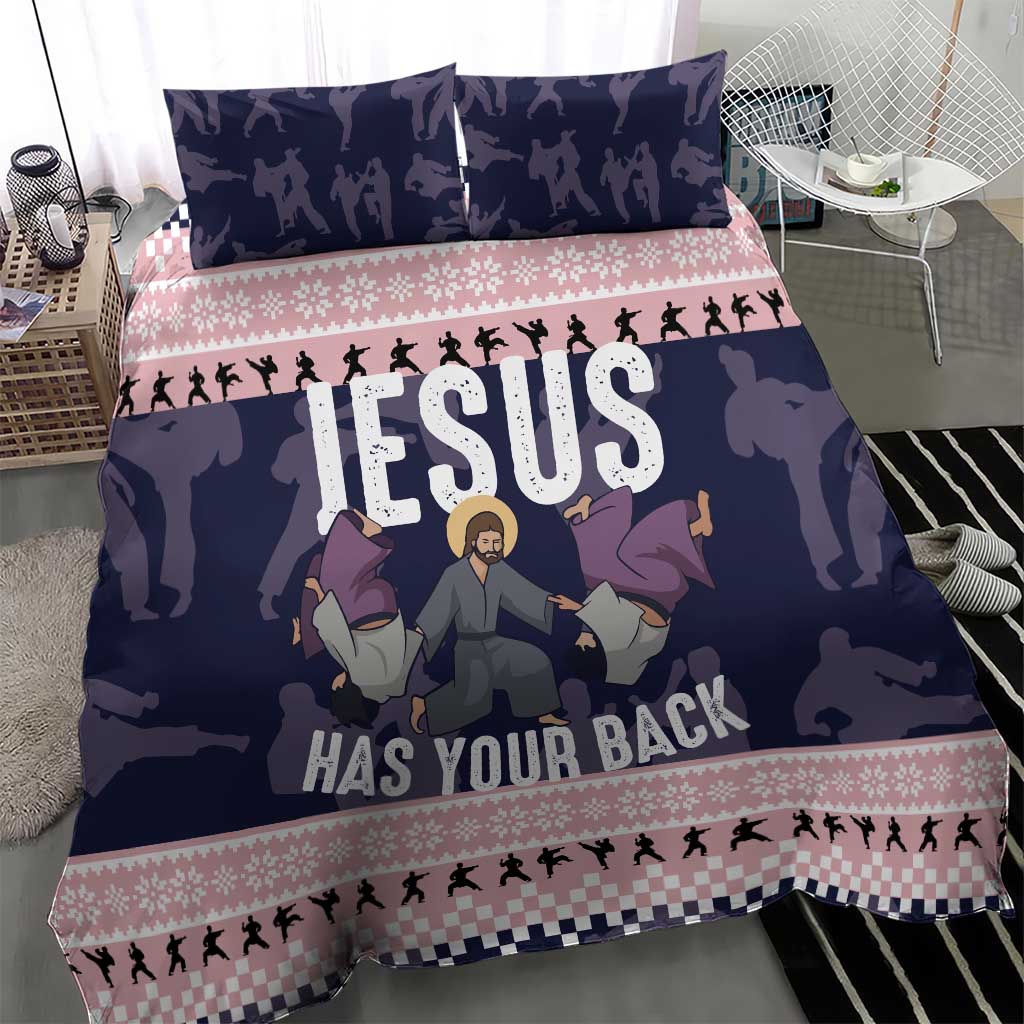 Jesus Has Your Back Jiu Jitsu Christmas Bedding Set Funny Xmas Holiday Patterns - Wonder Print Shop