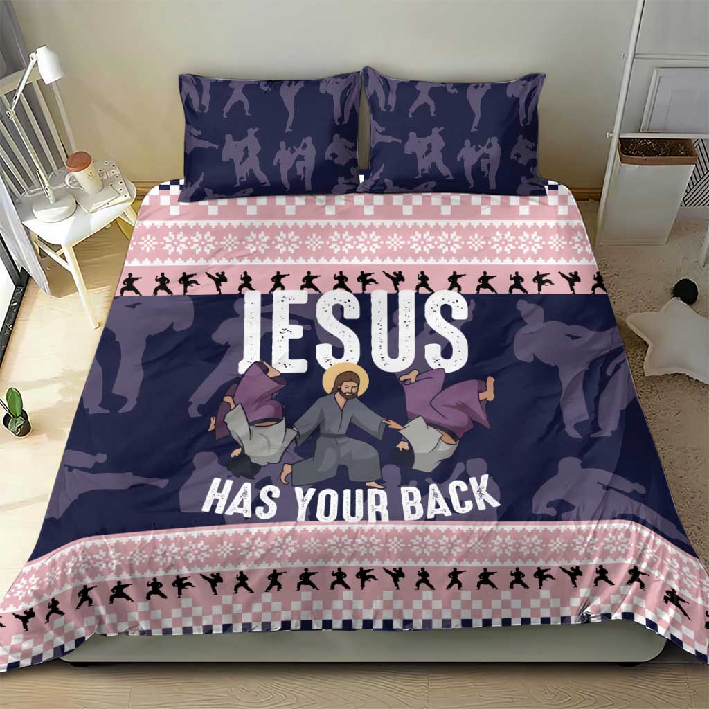 Jesus Has Your Back Jiu Jitsu Christmas Bedding Set Funny Xmas Holiday Patterns - Wonder Print Shop