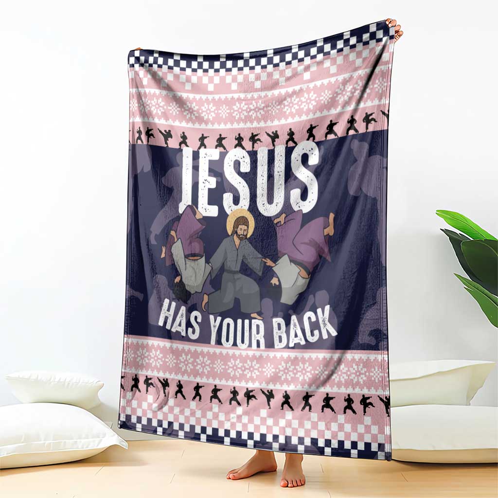 Jesus Has Your Back Jiu Jitsu Christmas Blanket Funny Xmas Holiday Patterns - Wonder Print Shop
