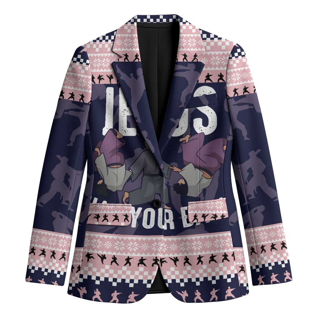 Jesus Has Your Back Jiu Jitsu Christmas Blazer Funny Xmas Holiday Patterns - Wonder Print Shop