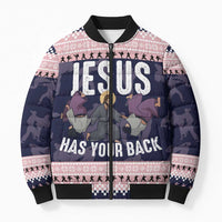 Jesus Has Your Back Jiu Jitsu Christmas Bomber Puffer Jacket Funny Xmas Holiday Patterns - Wonder Print Shop
