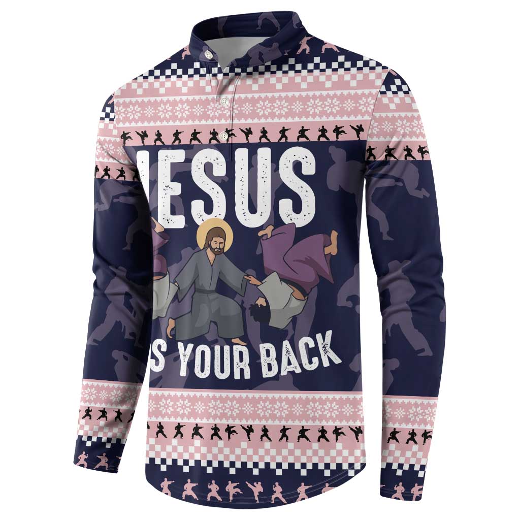 Jesus Has Your Back Jiu Jitsu Christmas Button Sweatshirt Funny Xmas Holiday Patterns - Wonder Print Shop