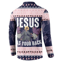 Jesus Has Your Back Jiu Jitsu Christmas Button Sweatshirt Funny Xmas Holiday Patterns - Wonder Print Shop