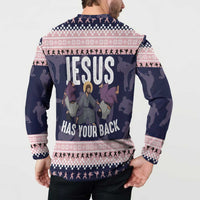Jesus Has Your Back Jiu Jitsu Christmas Button Sweatshirt Funny Xmas Holiday Patterns - Wonder Print Shop