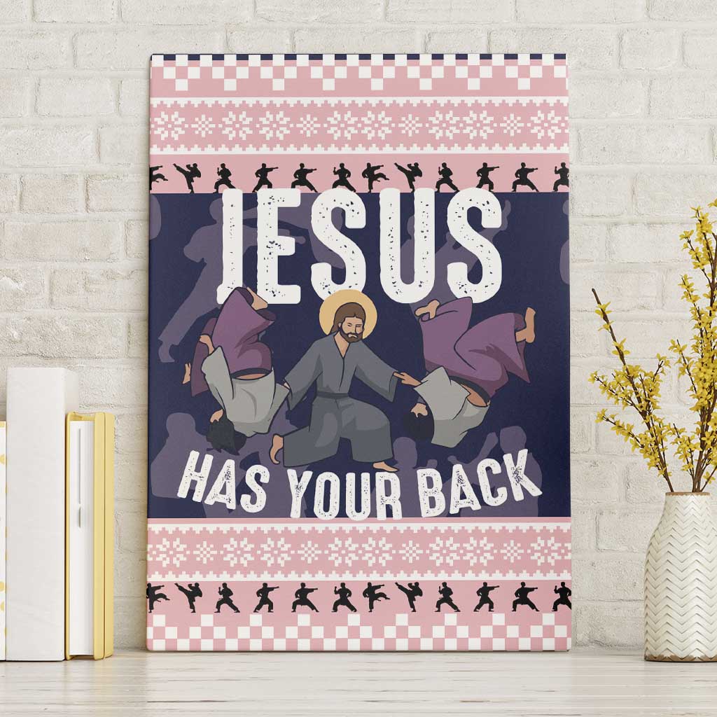 Jesus Has Your Back Jiu Jitsu Christmas Canvas Wall Art Funny Xmas Holiday Patterns - Wonder Print Shop
