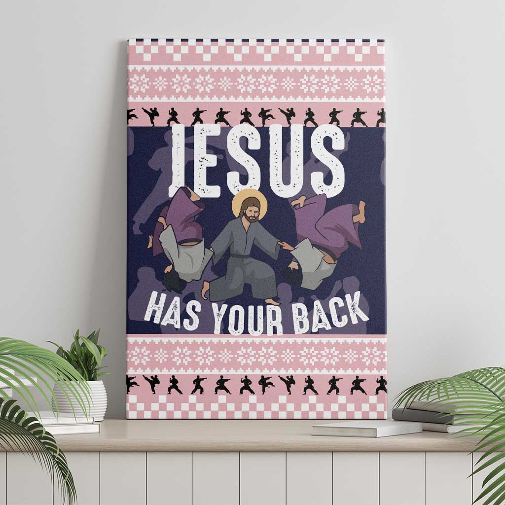 Jesus Has Your Back Jiu Jitsu Christmas Canvas Wall Art Funny Xmas Holiday Patterns - Wonder Print Shop
