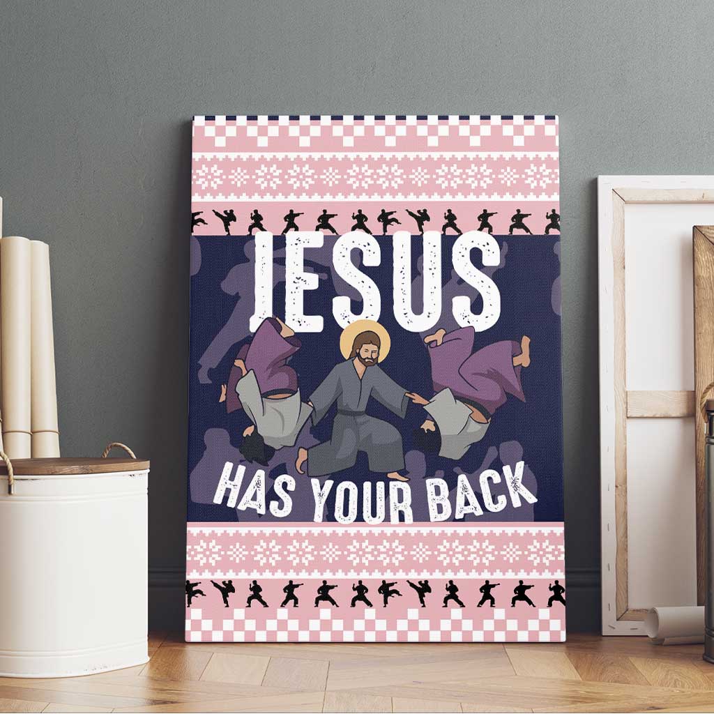 Jesus Has Your Back Jiu Jitsu Christmas Canvas Wall Art Funny Xmas Holiday Patterns - Wonder Print Shop