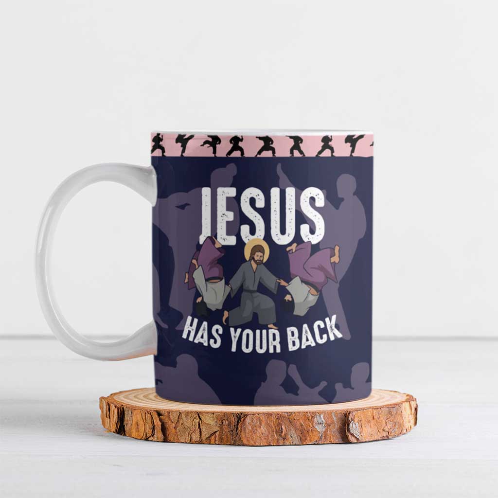 Jesus Has Your Back Jiu Jitsu Christmas Ceramic Mug Funny Xmas Holiday Patterns - Wonder Print Shop