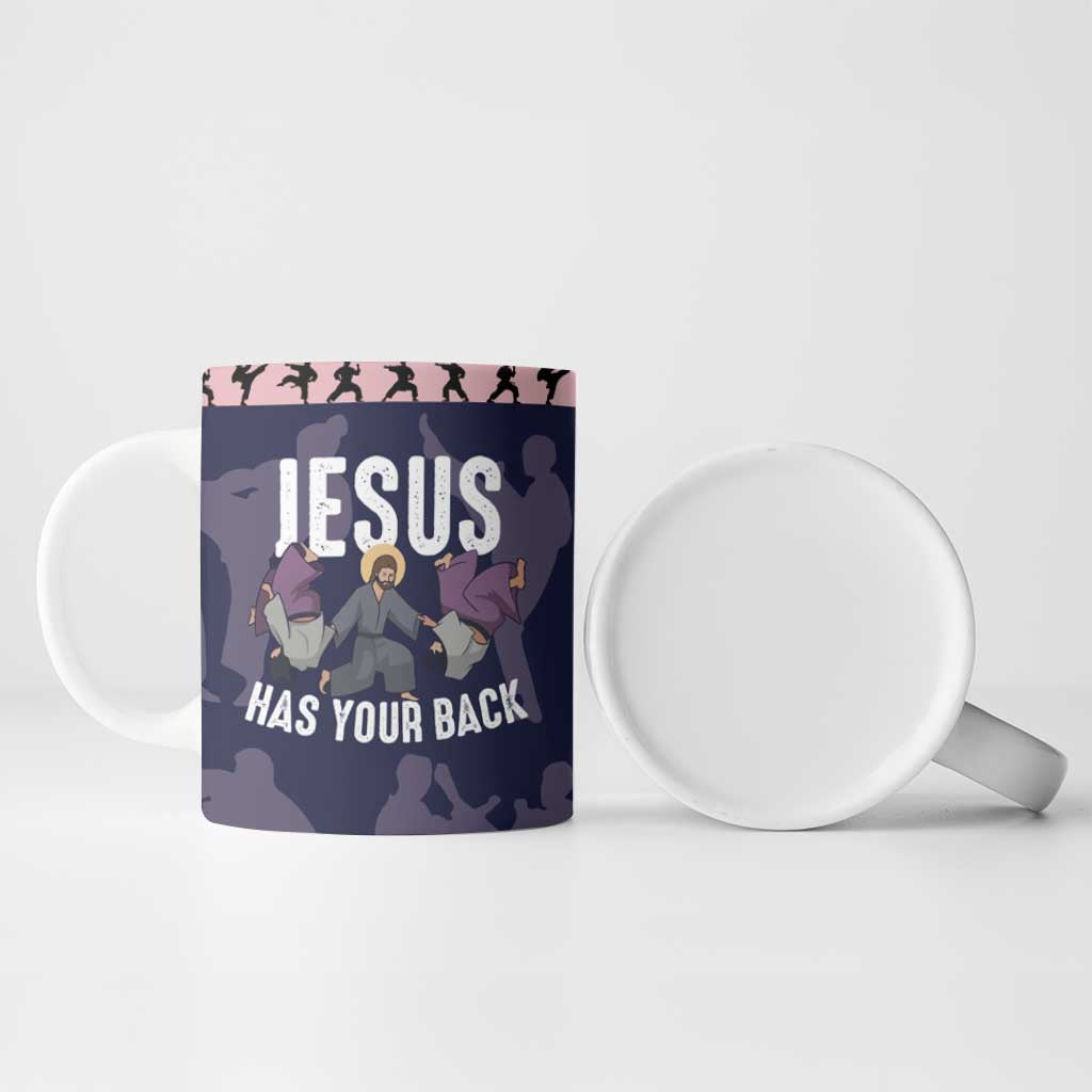Jesus Has Your Back Jiu Jitsu Christmas Ceramic Mug Funny Xmas Holiday Patterns - Wonder Print Shop