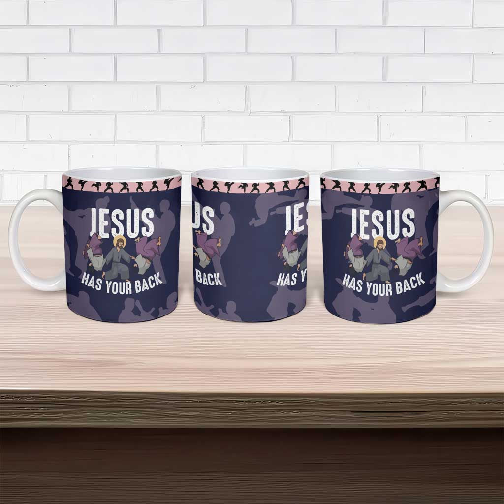 Jesus Has Your Back Jiu Jitsu Christmas Ceramic Mug Funny Xmas Holiday Patterns - Wonder Print Shop