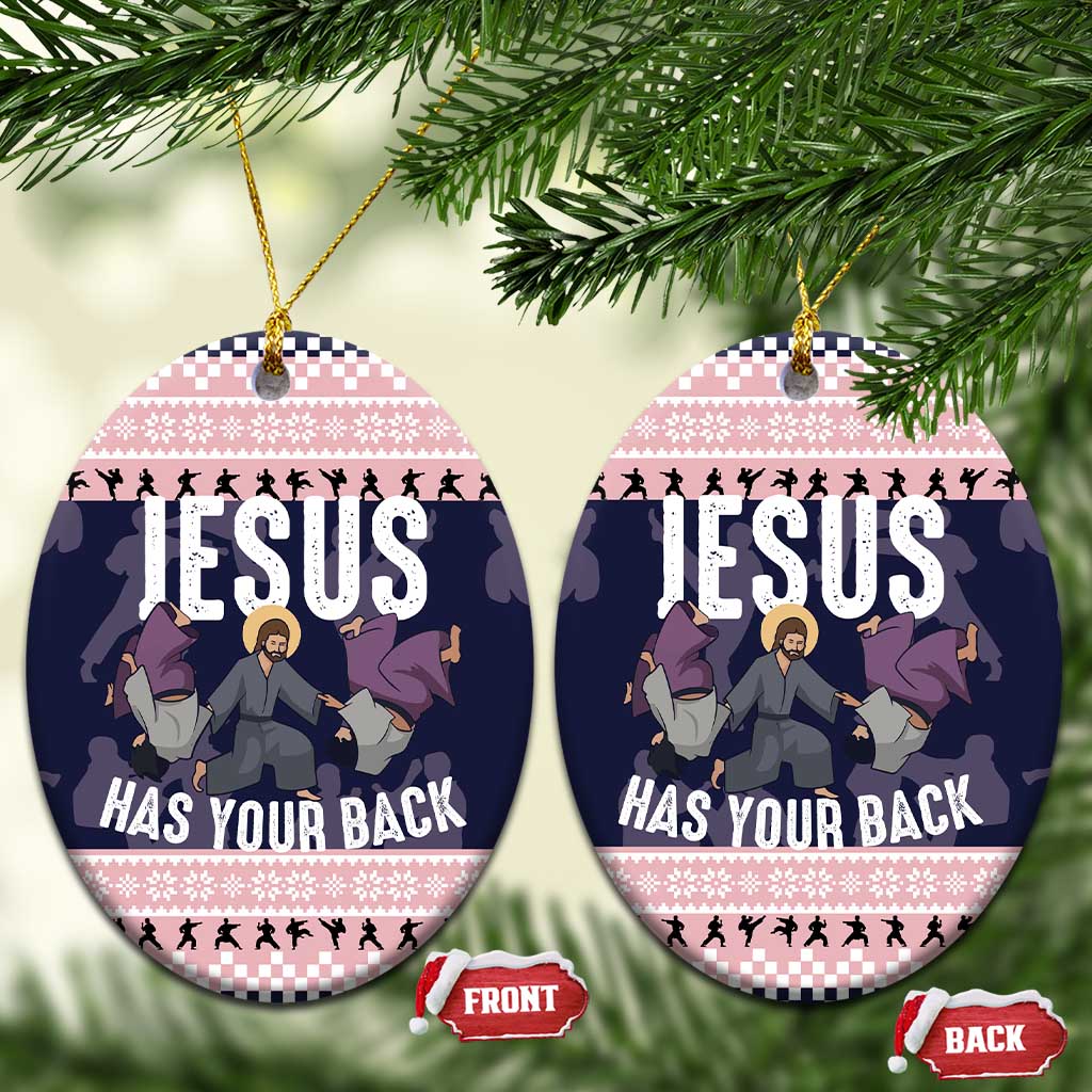 Jesus Has Your Back Jiu Jitsu Christmas Ceramic Ornament Funny Xmas Holiday Patterns - Wonder Print Shop