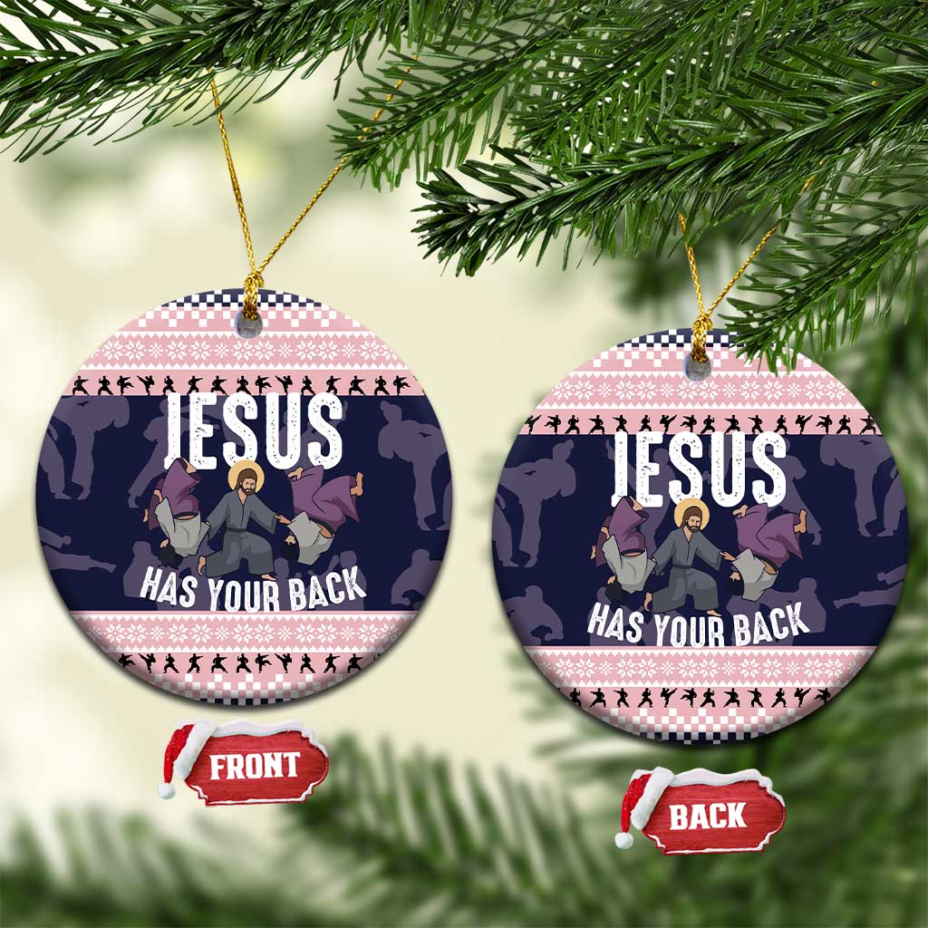 Jesus Has Your Back Jiu Jitsu Christmas Ceramic Ornament Funny Xmas Holiday Patterns - Wonder Print Shop