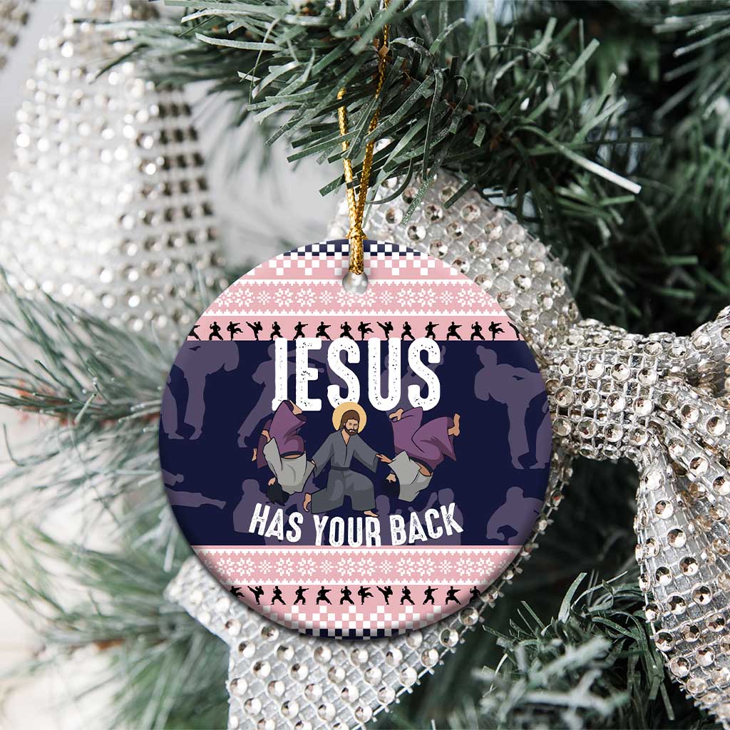 Jesus Has Your Back Jiu Jitsu Christmas Ceramic Ornament Funny Xmas Holiday Patterns - Wonder Print Shop