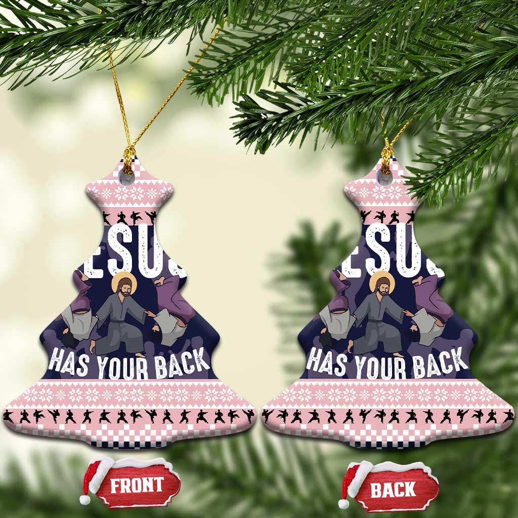 Jesus Has Your Back Jiu Jitsu Christmas Ceramic Ornament Funny Xmas Holiday Patterns - Wonder Print Shop