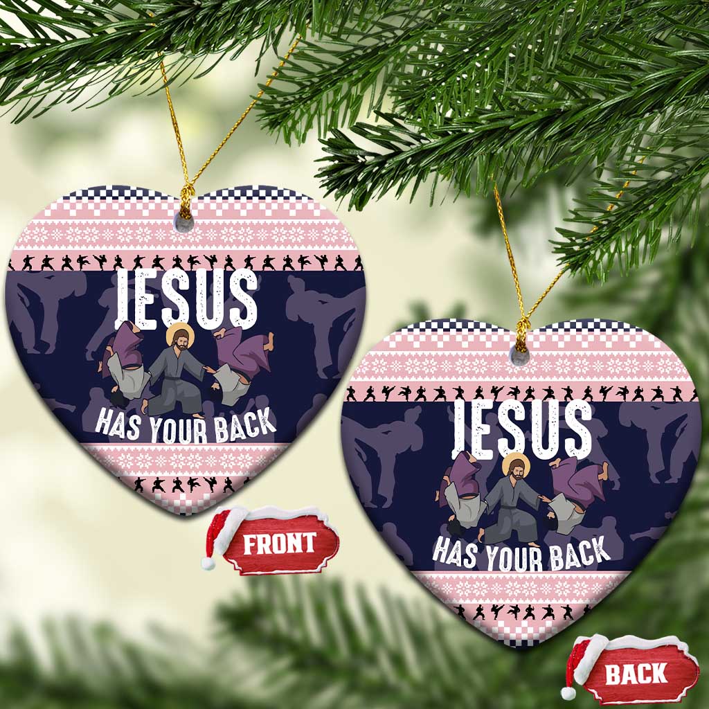 Jesus Has Your Back Jiu Jitsu Christmas Ceramic Ornament Funny Xmas Holiday Patterns - Wonder Print Shop