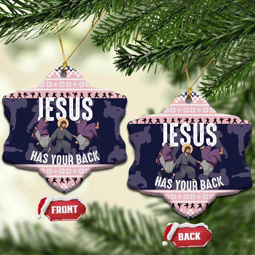 Jesus Has Your Back Jiu Jitsu Christmas Ceramic Ornament Funny Xmas Holiday Patterns - Wonder Print Shop