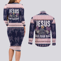 Jesus Has Your Back Jiu Jitsu Christmas Couples Matching Long Sleeve Bodycon Dress and Long Sleeve Button Shirt Funny Xmas Holiday Patterns - Wonder Print Shop