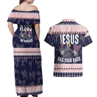 Jesus Has Your Back Jiu Jitsu Christmas Couples Matching Off Shoulder Maxi Dress and Hawaiian Shirt Funny Xmas Holiday Patterns - Wonder Print Shop
