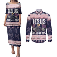 Jesus Has Your Back Jiu Jitsu Christmas Couples Matching Puletasi and Long Sleeve Button Shirt Funny Xmas Holiday Patterns - Wonder Print Shop