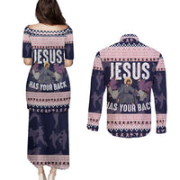 Jesus Has Your Back Jiu Jitsu Christmas Couples Matching Puletasi and Long Sleeve Button Shirt Funny Xmas Holiday Patterns - Wonder Print Shop