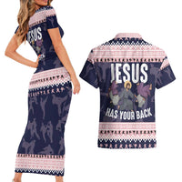 Jesus Has Your Back Jiu Jitsu Christmas Couples Matching Short Sleeve Bodycon Dress and Hawaiian Shirt Funny Xmas Holiday Patterns - Wonder Print Shop