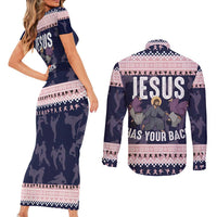 Jesus Has Your Back Jiu Jitsu Christmas Couples Matching Short Sleeve Bodycon Dress and Long Sleeve Button Shirt Funny Xmas Holiday Patterns - Wonder Print Shop