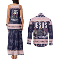 Jesus Has Your Back Jiu Jitsu Christmas Couples Matching Tank Maxi Dress and Long Sleeve Button Shirt Funny Xmas Holiday Patterns - Wonder Print Shop