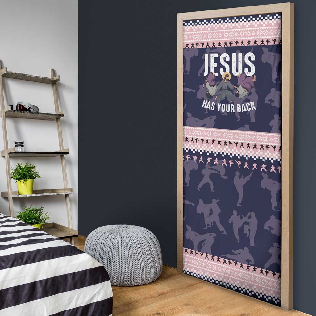 Jesus Has Your Back Jiu Jitsu Christmas Door Cover Funny Xmas Holiday Patterns - Wonder Print Shop