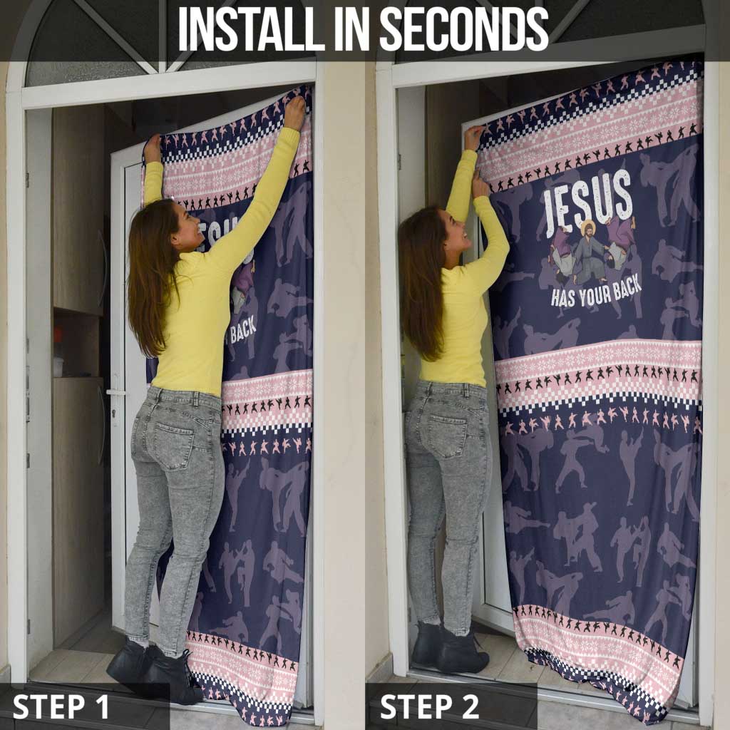 Jesus Has Your Back Jiu Jitsu Christmas Door Cover Funny Xmas Holiday Patterns - Wonder Print Shop