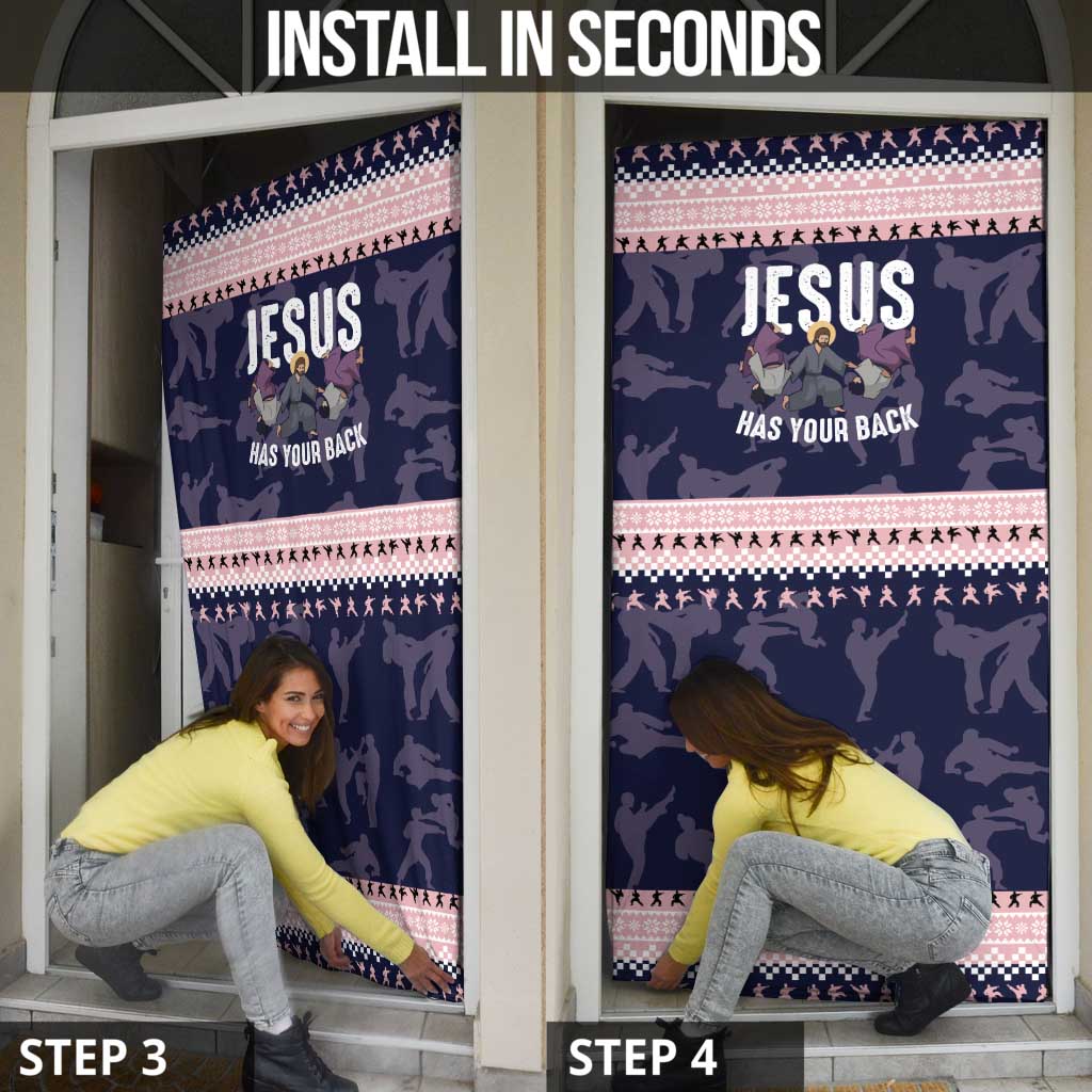 Jesus Has Your Back Jiu Jitsu Christmas Door Cover Funny Xmas Holiday Patterns - Wonder Print Shop