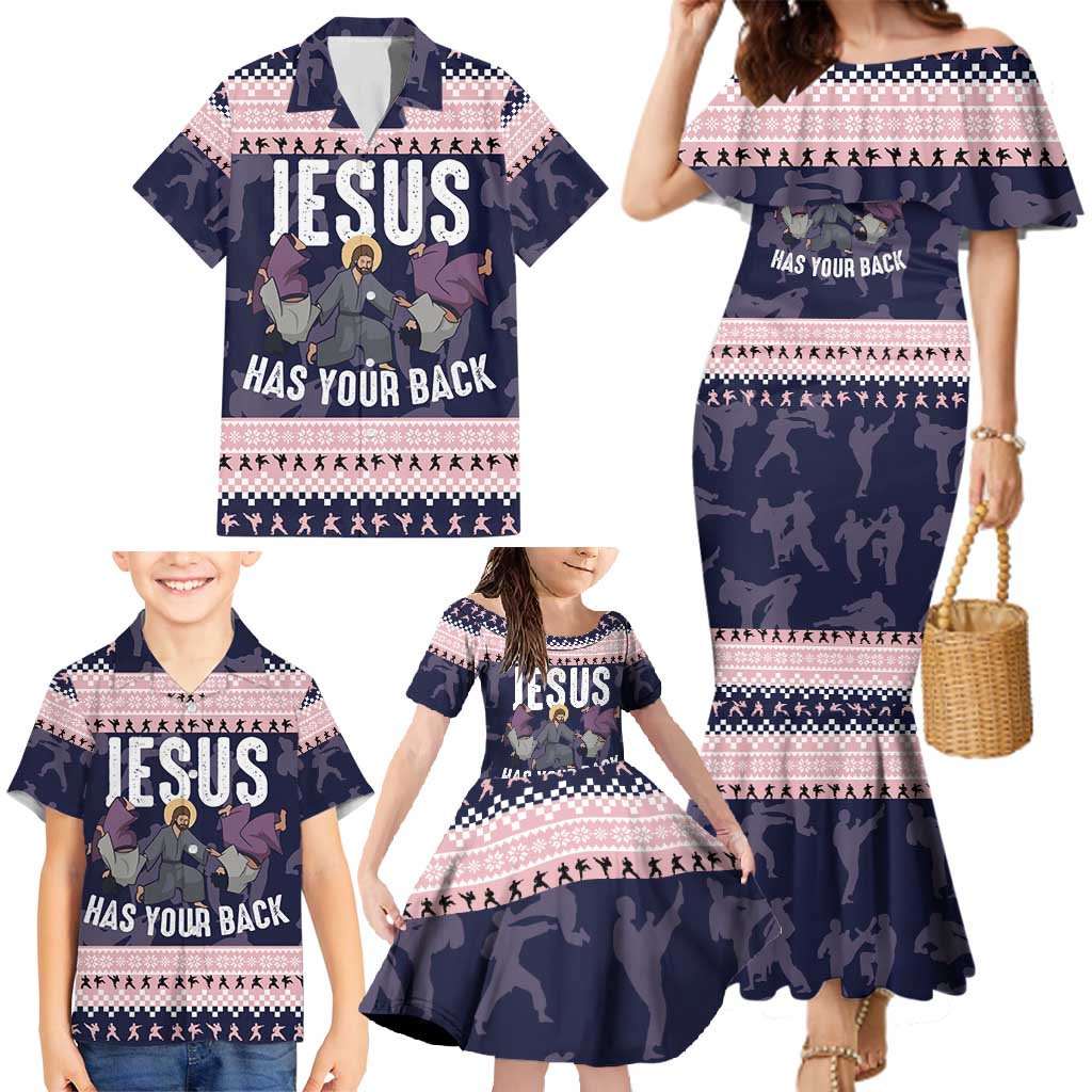 Jesus Has Your Back Jiu Jitsu Christmas Family Matching Mermaid Dress and Hawaiian Shirt Funny Xmas Holiday Patterns - Wonder Print Shop