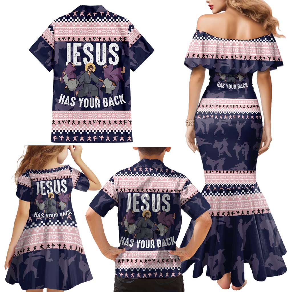 Jesus Has Your Back Jiu Jitsu Christmas Family Matching Mermaid Dress and Hawaiian Shirt Funny Xmas Holiday Patterns - Wonder Print Shop