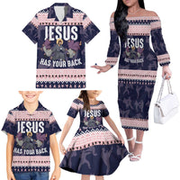 Jesus Has Your Back Jiu Jitsu Christmas Family Matching Off The Shoulder Long Sleeve Dress and Hawaiian Shirt Funny Xmas Holiday Patterns - Wonder Print Shop