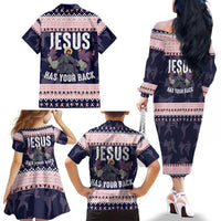 Jesus Has Your Back Jiu Jitsu Christmas Family Matching Off The Shoulder Long Sleeve Dress and Hawaiian Shirt Funny Xmas Holiday Patterns - Wonder Print Shop